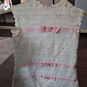 Cream and Pink Sleeveless Crochet Top